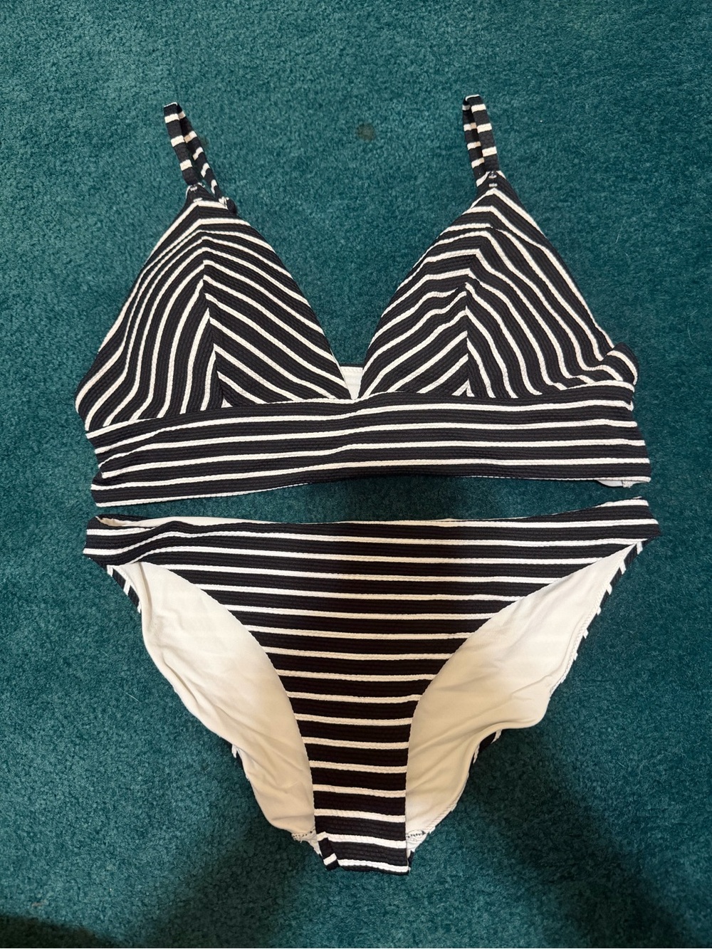 H&M Black and White Striped Bikini Set